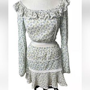 House of Harlow 1960 Floral Boho Lace Crop Top Mini Skirt Set Small